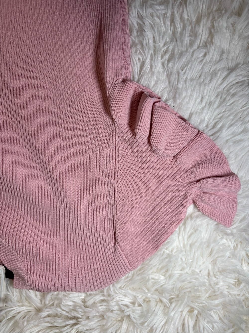 Ted Baker Light Pink Ribbed Top with Ruffle Sleeves - Picture 7 of 9